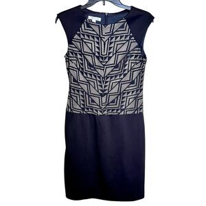 London Times Sleeveless Dress Size 6 Black And Beige With Black Lace Overlay